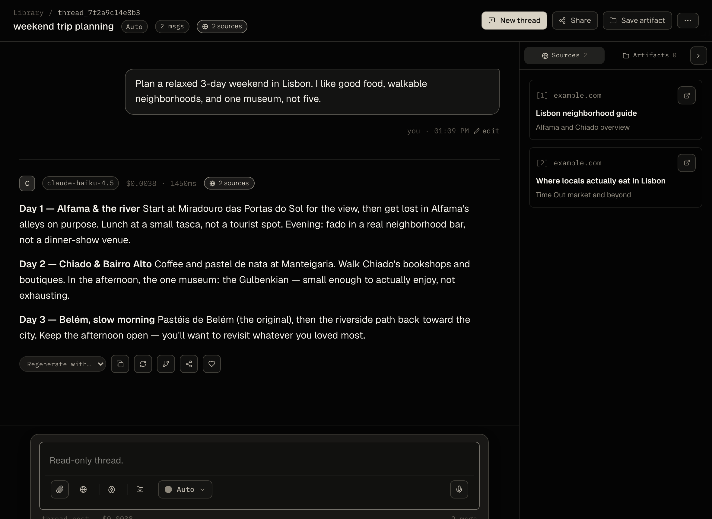 The streamed answer rendering in full, formatted and readable.