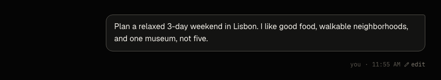 A real Singular prompt: planning a 3-day weekend in Lisbon.